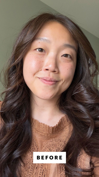 Allure contributing commerce writer Christa Joanna Lee applying the Belif Aqua Bomb Sunscreen SPF 45